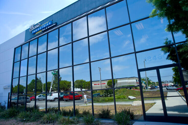 Years of neglect can be polished out of reflective glass, uncovering a beautiful reflection.  Huntington Beach, CA