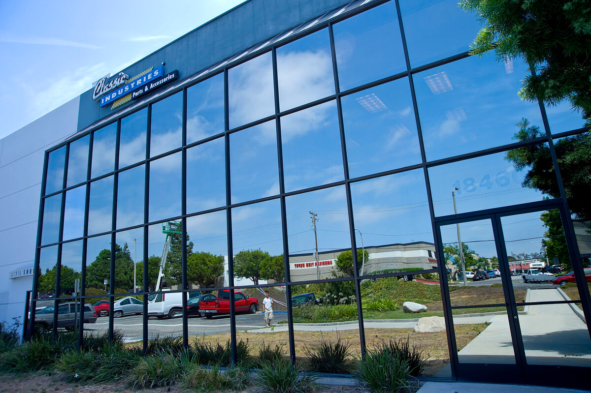 Years of neglect can be polished out of reflective glass, uncovering a beautiful reflection.  Huntington Beach, CA