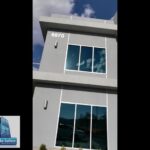Las Vegas Scratched Glass Repair - Commercial Office Bldg Check the quality of the glass scratch removal by looking up into the light or sun. If not perfect, you will see haziness. Illustrated here in Las Vegas, NV.