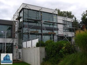 Glass Resurfacing Germany (Heikendorf) Best scaffolding we ever worked on during any scratch glass repair project in Kiel, Germany.