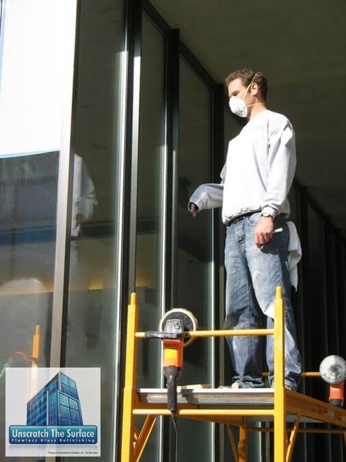 Getty Villa Glass Scratch Removal | The Job That Started It All | Malibu CA Getty Villa glass scratch removal 2005 - Joey assessing laminated glass restoration progress
