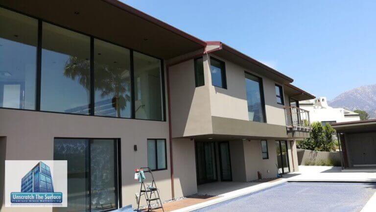 tempered glass scratch removal exterior near pool