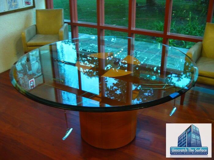 Remove Scratches from Glass Table | Bel Air CA After removing glass scratches and polishing, kitchen table looks new again in Bel Air, CA