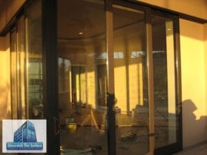 Scratches are polished out of this glass sliding door in Brandon, FL