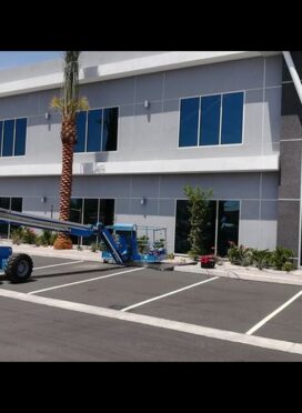 All glass scratch removal on this Las Vegas, NV project was on second floor, requiring boom lift.