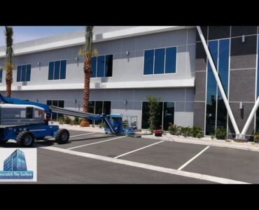 All glass scratch removal on this Las Vegas, NV project was on second floor, requiring boom lift.
