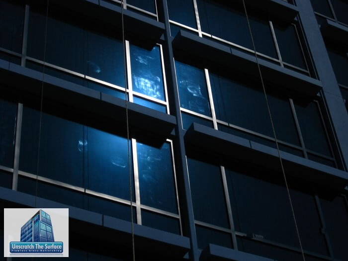 Visible haze from incomplete glass polishing at Disney Hotel, Anaheim, CA