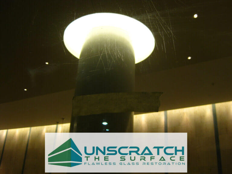 Close up of tempered glass scratches LIJ Hospital