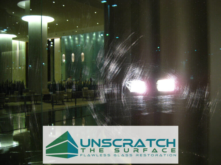 widespread scratches from fabrication debris (glass fines) Queens NY