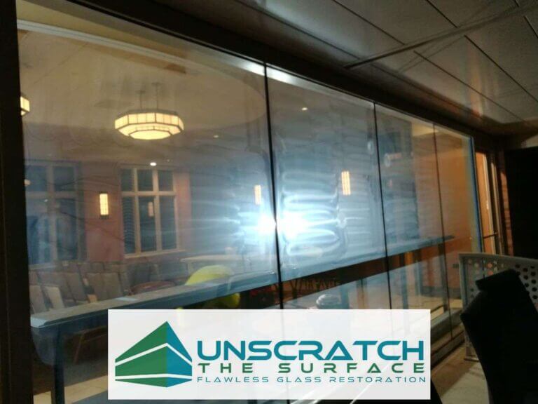 Nighttime view of glass resurfacing in South Bend, Indiana.