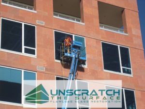 Remove glass scratches from Denver mid-rise windows