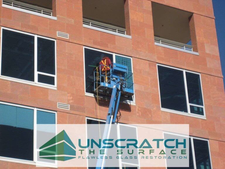 Remove glass scratches from Denver mid-rise windows