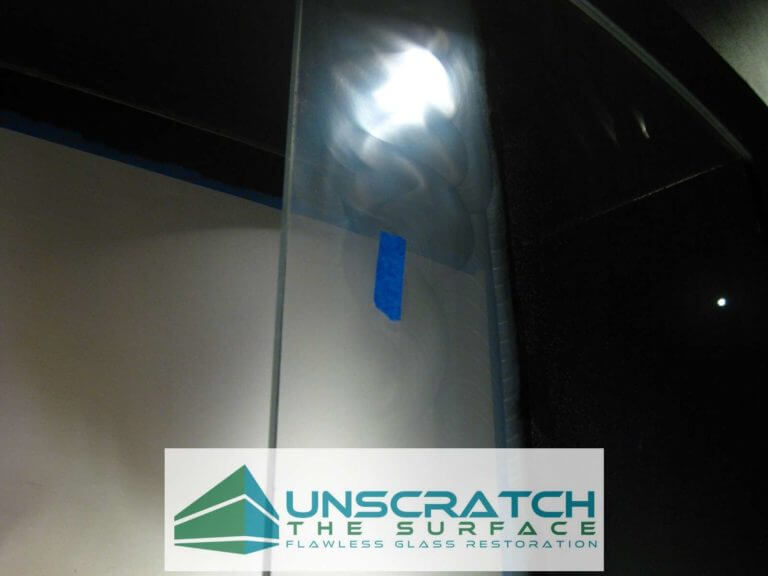 Curved Glass Scratch Removal Los Angeles CA Step one to repair scratches in glass is dry grind the damage.